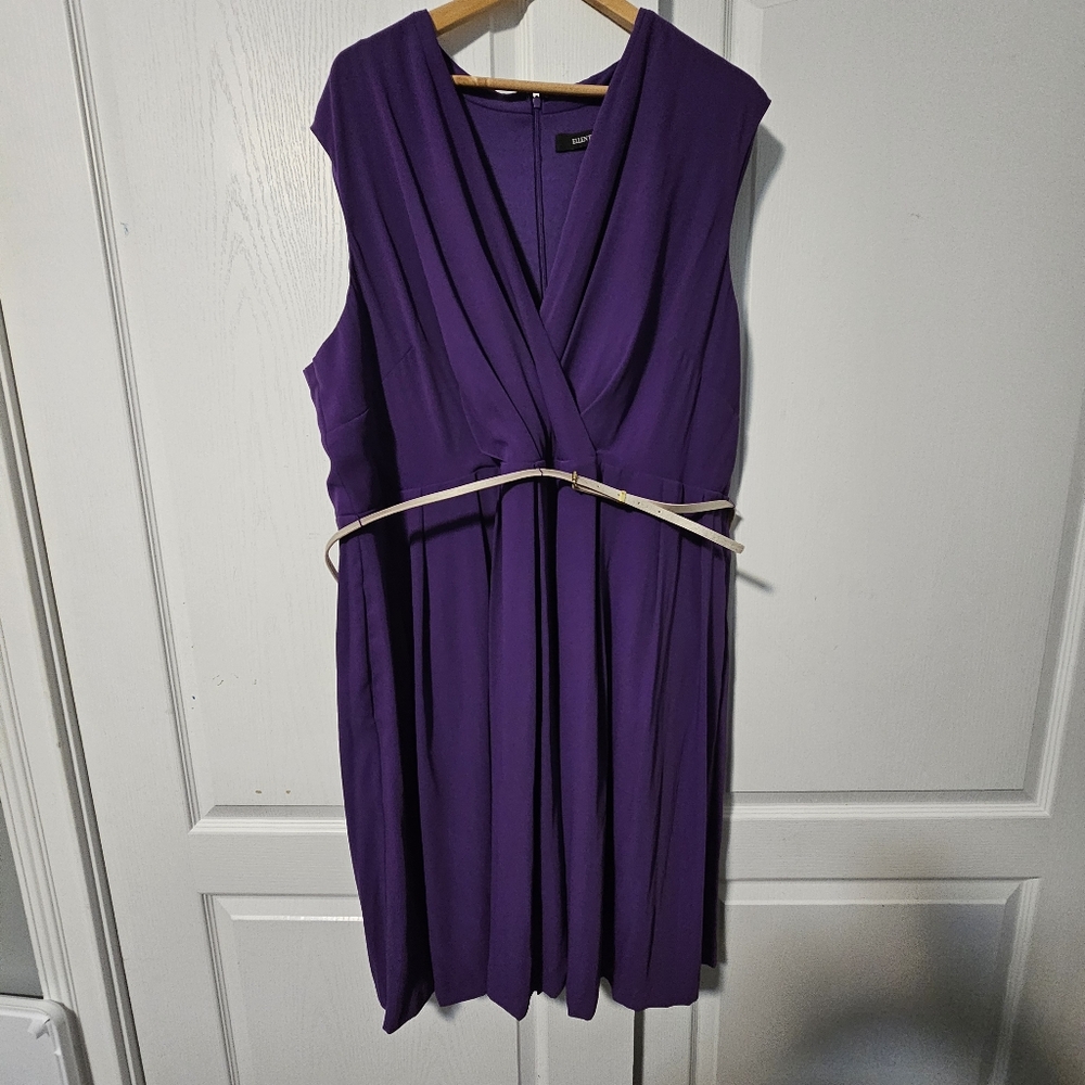 Ellen Tracy Purple Dress V neck  With Belt Size 24